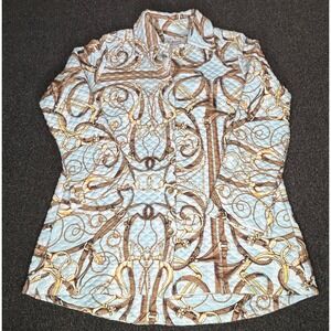 I Linen Lifestyle Womens Quilted Jacket Shirt Equestrian L‎ Blue NWT MSRP $299